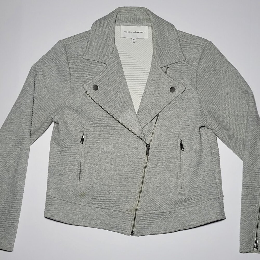 Cupcakes and Cashmere Womens Gray Zippered Long Sleeve Moto Jacket Size Medium